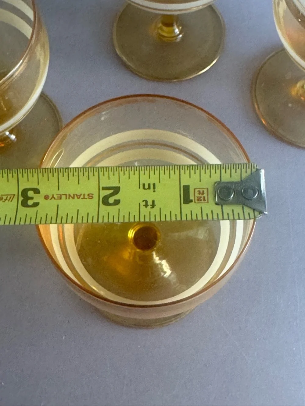 MCM Set of 4 Vintage Amber Wine Goblets with Gold Trim 70’s era